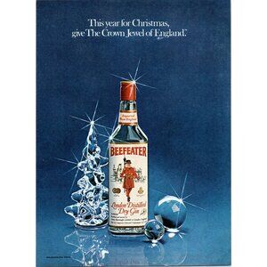 1981 Beefeater Gin Crystal Christmas Tree Balls Vintage Print Ad Bar Wall Art